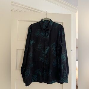 INC International Concepts Silk Black and Teal Shirt